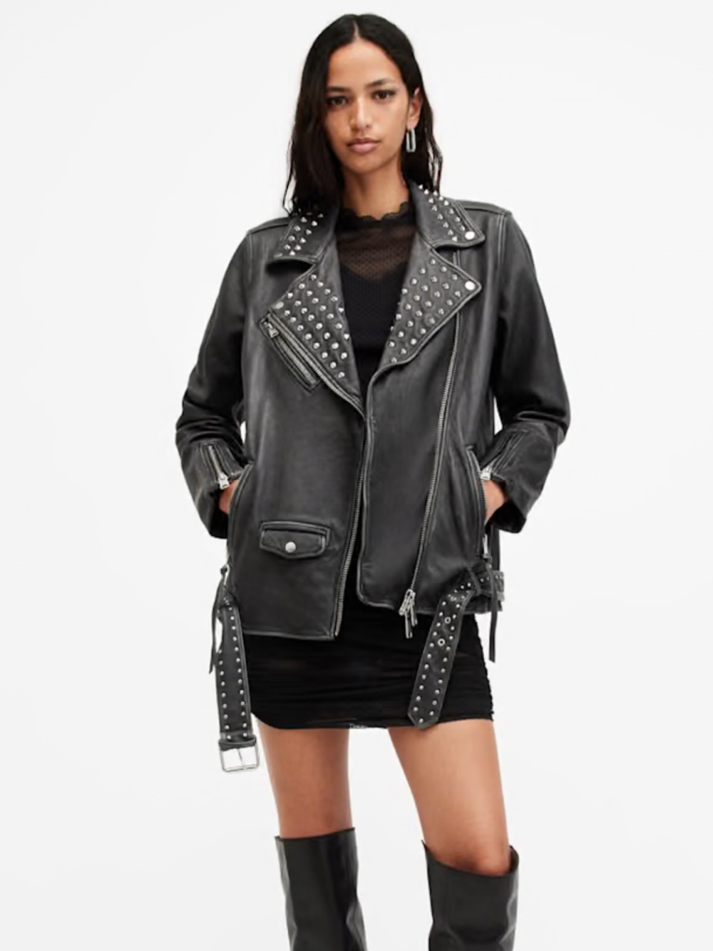 AllSaints BILLIE LEATHER CONICAL STUDDED JACKET